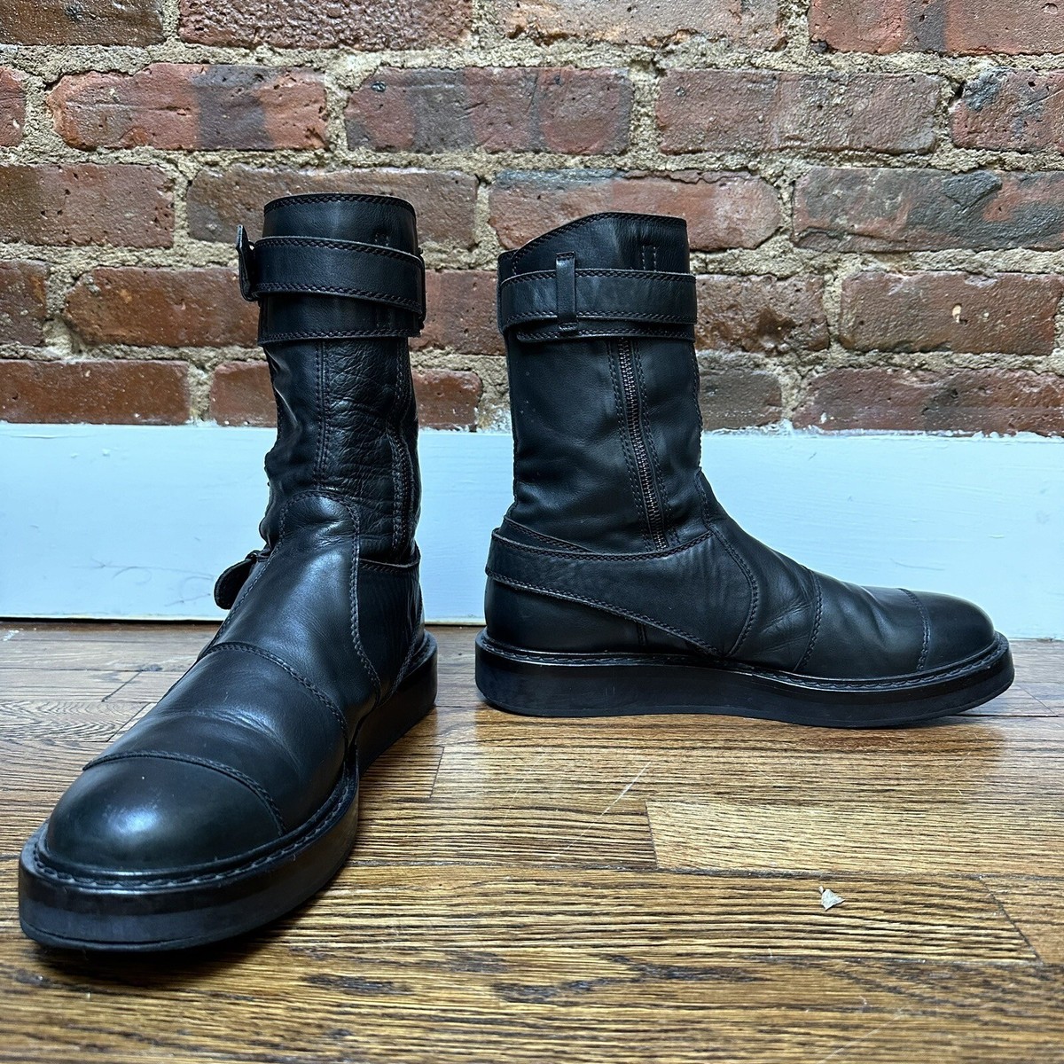 Ann Demeulemeester Black Leather Space Motorcycle Boots Men's 9.5