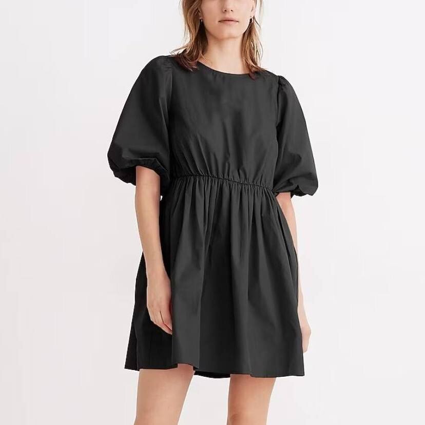 black cotton poplin mini dress Kenneth Cole Women's Sleeveless Trapeze Mini Dress - Black