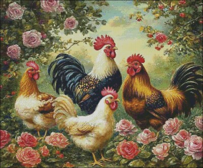 Rooster and Hen - Counted Cross Stitch Kits Needlework Embroidery DIY 14 CT