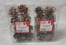 2 Pack Discontinued 16 Real Pinecone Christmas Ornament Snowy Frost Holiday Tree