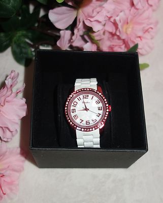 Raynell watch metallic red and white rubber new