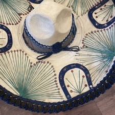 Vintage Sombrero Authentic Mexican Mariachi Cinco de Mayo Horseshoe Blue Hat 22"