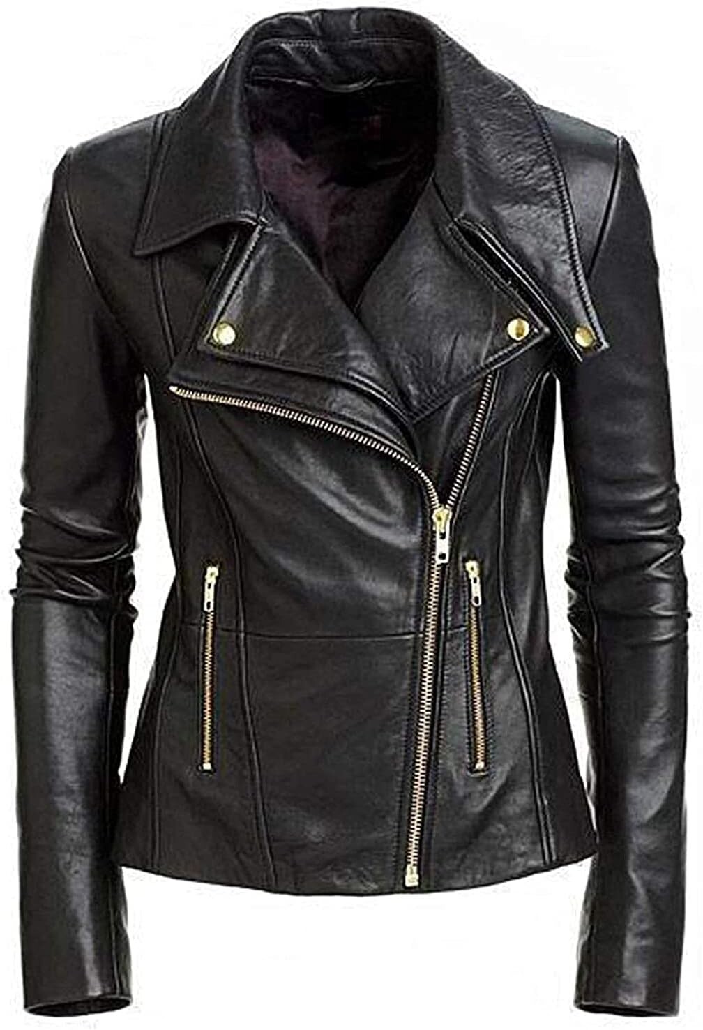 Leather Jacket 100% Real Women's Camela Black Lambskin Genuine Slim Fit Jacket-image