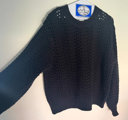 authentic women's Velvet black thick-knit crewneck pullover sweater, size L - Picture 2 of 6