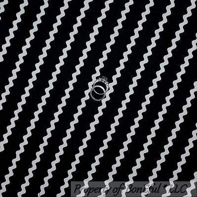 BonEful FABRIC FQ Cotton Quilt Black White B&W Chevron Bias Stripe Zig Zag Retro