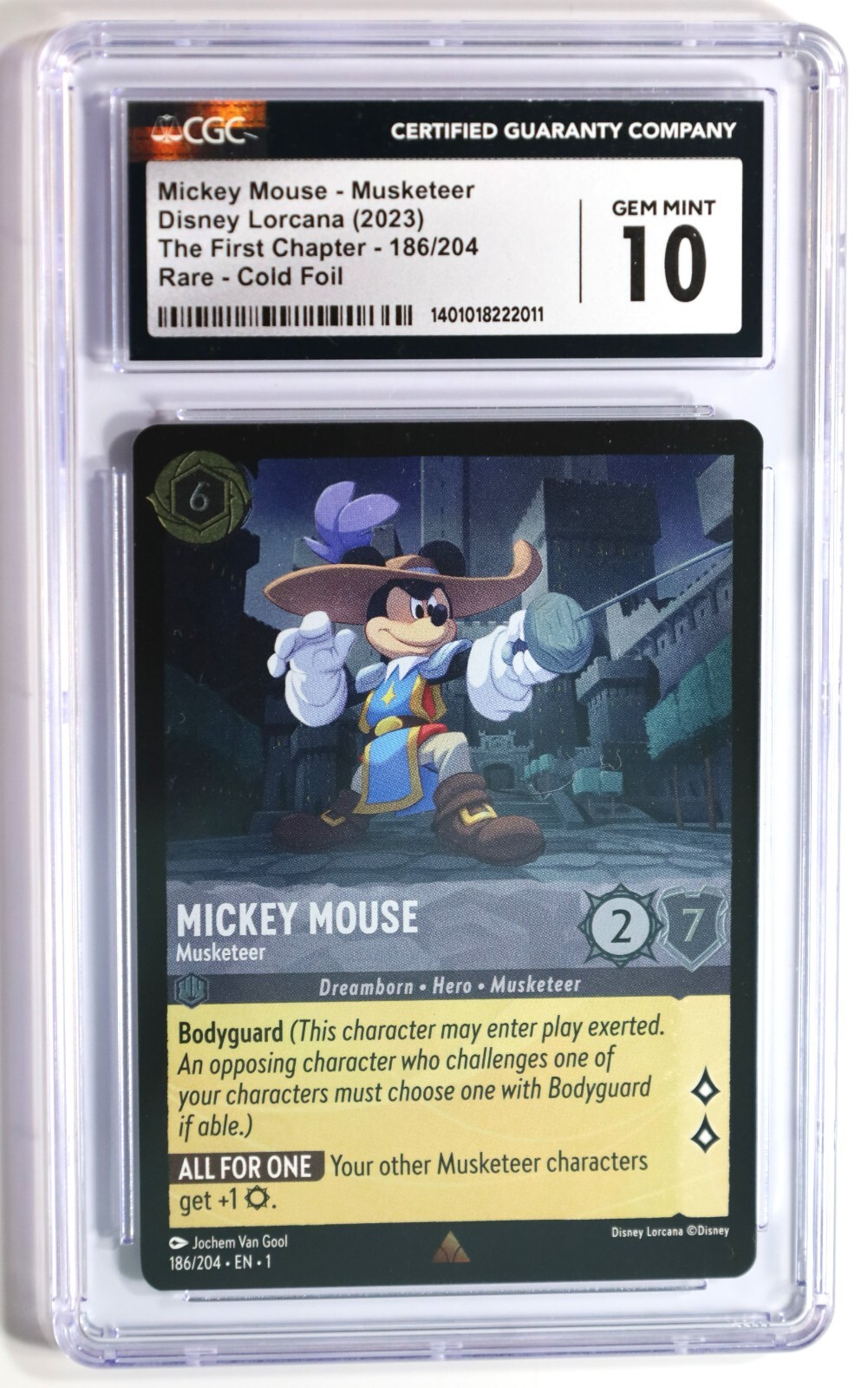 Disney Lorcana TCG Mickey Mouse - Musketeer - 186/204 Cold Foil Rare - CGC 10