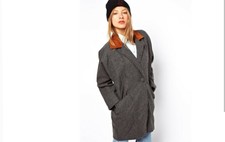 American Apparel Grey Wool Coat Unisex Collared Long Sleeve One Size