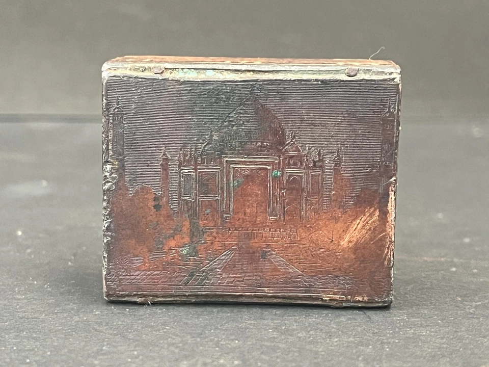 Sello de madera antiguo vintage hecho a mano diseño Taj Mahal bloque sello Foto 3 de 4