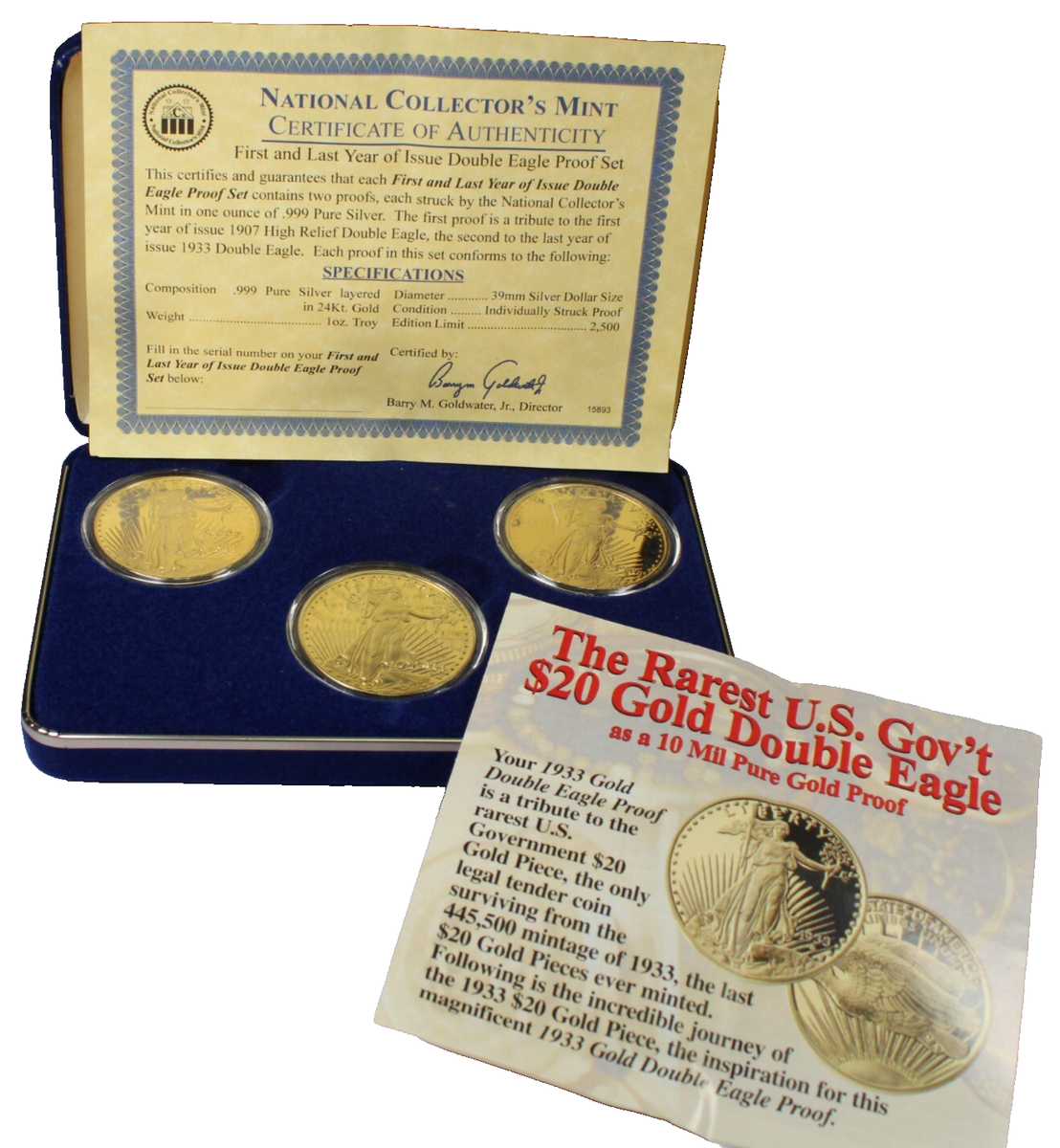 1933 Gold Double Eagle Proof National Collectors Mint 3 Coin Set W