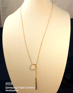 Authentic Sterling Forever Gold Plated Brass Circle & Bar Lariat long Necklace