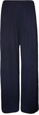 New Womens Ladies Plus Full Length Plain Palazzo Wide Leg Trousers Pants