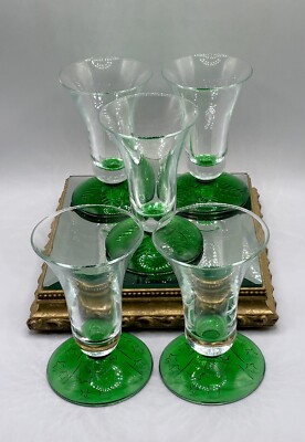 5 MIKASA Xmas Tree & Holly Green Base Candleholders Shot Glasses Dessert Parfait