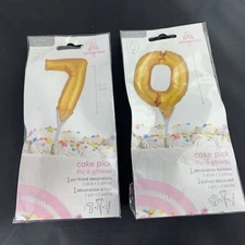 Anagram 70 gold birthday anniversary balloon cake picks 7 0 6”  blow up S1 70th