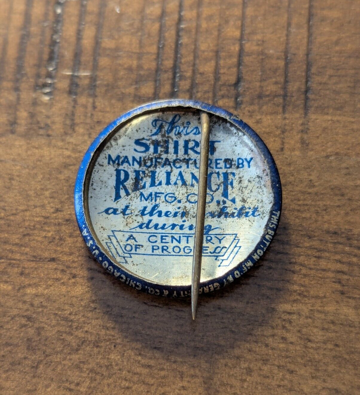 1933 Chicago World's Fair Reliance Mfg. Co. Century of Progress Pinback Button