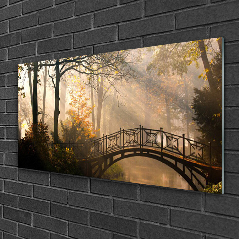 Tableau en verre Forêt et Pont Tulup de qualité premium 100x50 cm