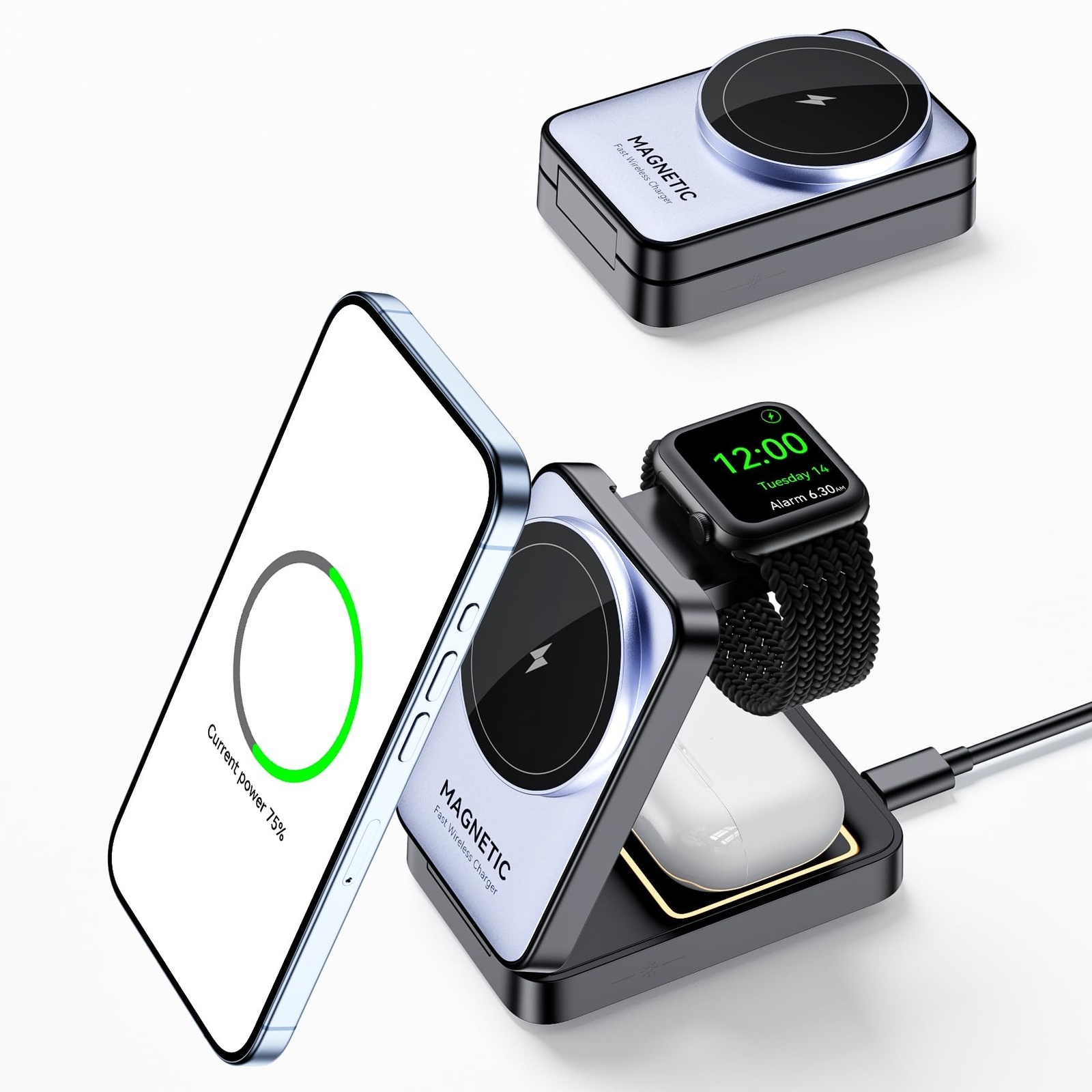 3 in 1 Wireless Charger Stand Multiple Devices for Apple -15/15Pro/15Pro Max/...