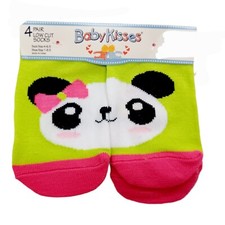 4x Baby Kisses Baby Girls Low Cut Socks-Panda-Stripes-Hearts-Multi Color-4-6.5