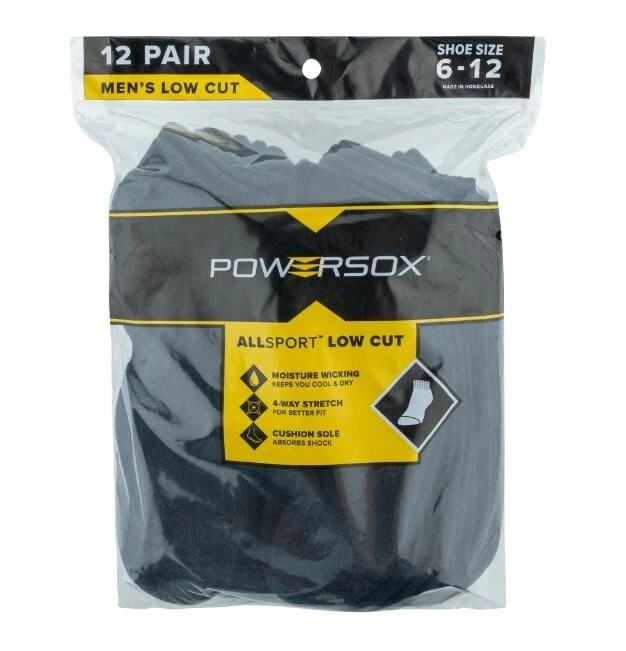 Men's Powersox All Sport Moisture Wicking Low Cut Socks 12 Pair Black Large 6-12
Opens in a new wind