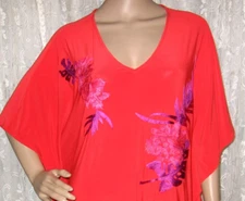 NEW SMALL NATORI RED EMBROIDERED KIMONO SLEEVES LENGTH 31" TUNIC TOP BLOUSE