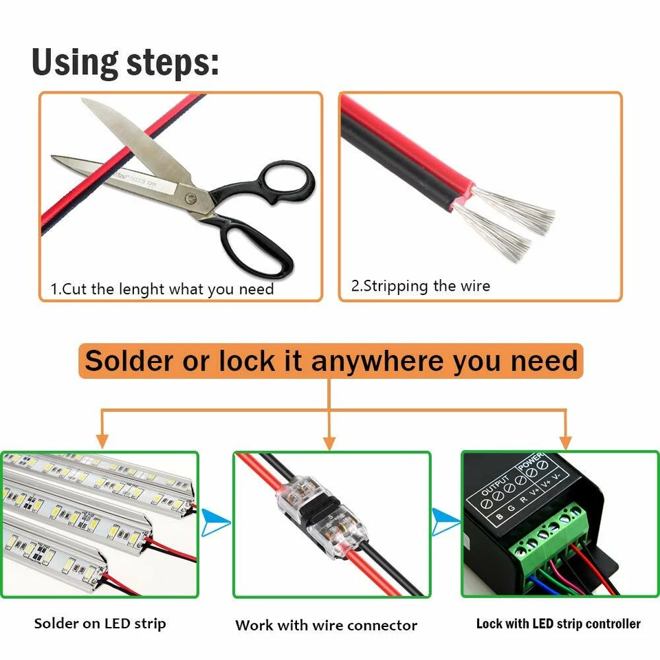 2 Pin Extension Cable Connector Wire Cord For Single LED Strip Light 3528 5050 - Image 2 of 4