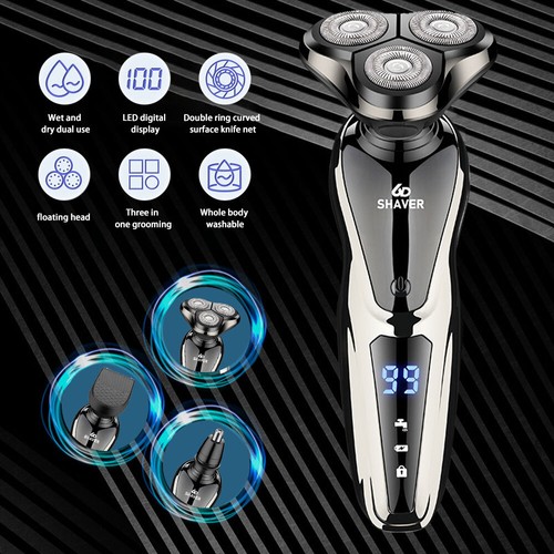3in1 Electric Shaver Beard Shaving Men Wet/Dry Trimmer Rotary Razor Rechargeable - Picture 5 of 19