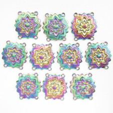 10Pcs 28x26x1mm Rainbow Tibetan Silver Flower Connector Pendant Bead Q14837