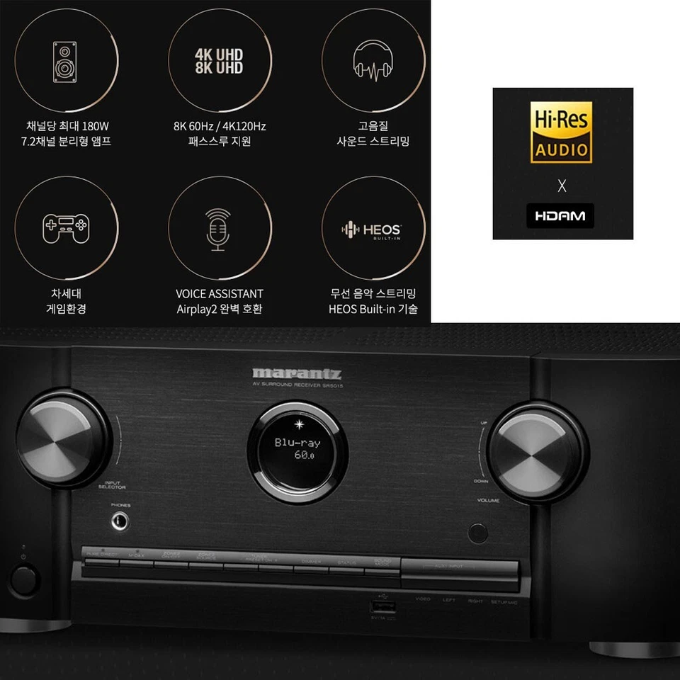 [Express Ship] Marantz SR5015 8K Ultra HD 7.2Channel A/V Receiver with HEOS 220V - Image 2 of 4