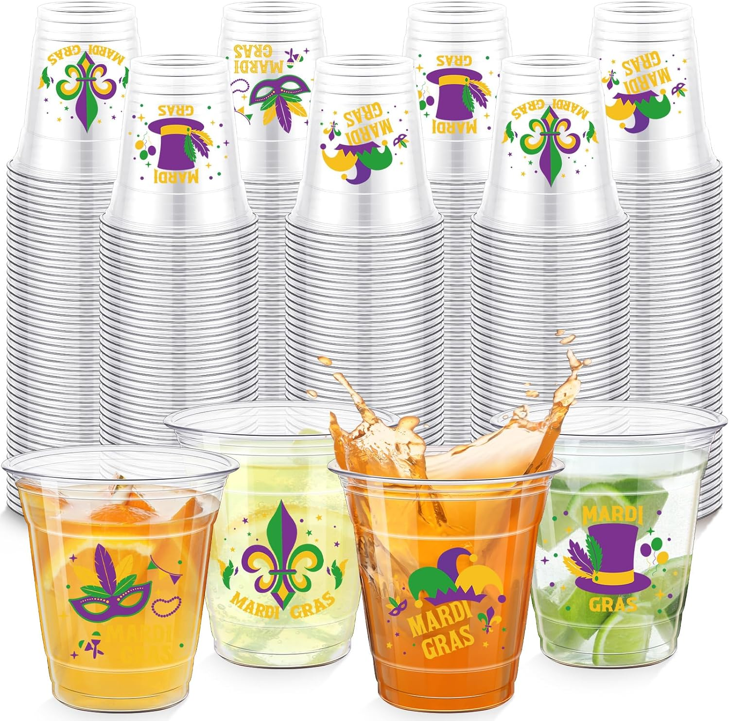 200 Pack Mardi Gras Disposable Plastic Cups Bulk 10 Oz Clear Plastic Cups Dispos