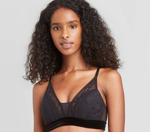 Auden Women s Black High Apex Slightly Sheer Lace Wireless Bralette Bra 