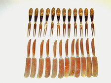 HORS D'OEUVRES SET 12 FORKS & KNIVES goddess handle BRONZE THAILAND VG+ cond