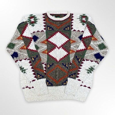 Vintage Boston Traders Sweater Mens S Cotton Knit Southwest Style Geometric USA