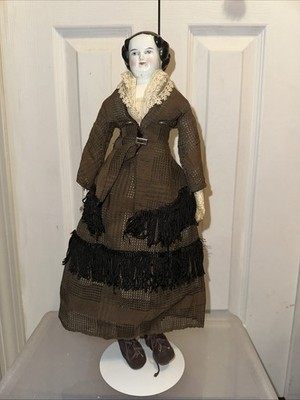 Antique German 19  Flat Top Highbrow China Shoulder Head Doll