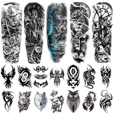 19Pcs Wolf Scorpion Full Arm Half Sleeve Fake Temporary Tattoo Sticker For Man