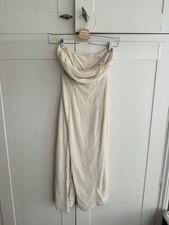 Oh Polly Pearl Embellished Strapless Maxi Dress UK 8 Ivory Cowl Neck Split