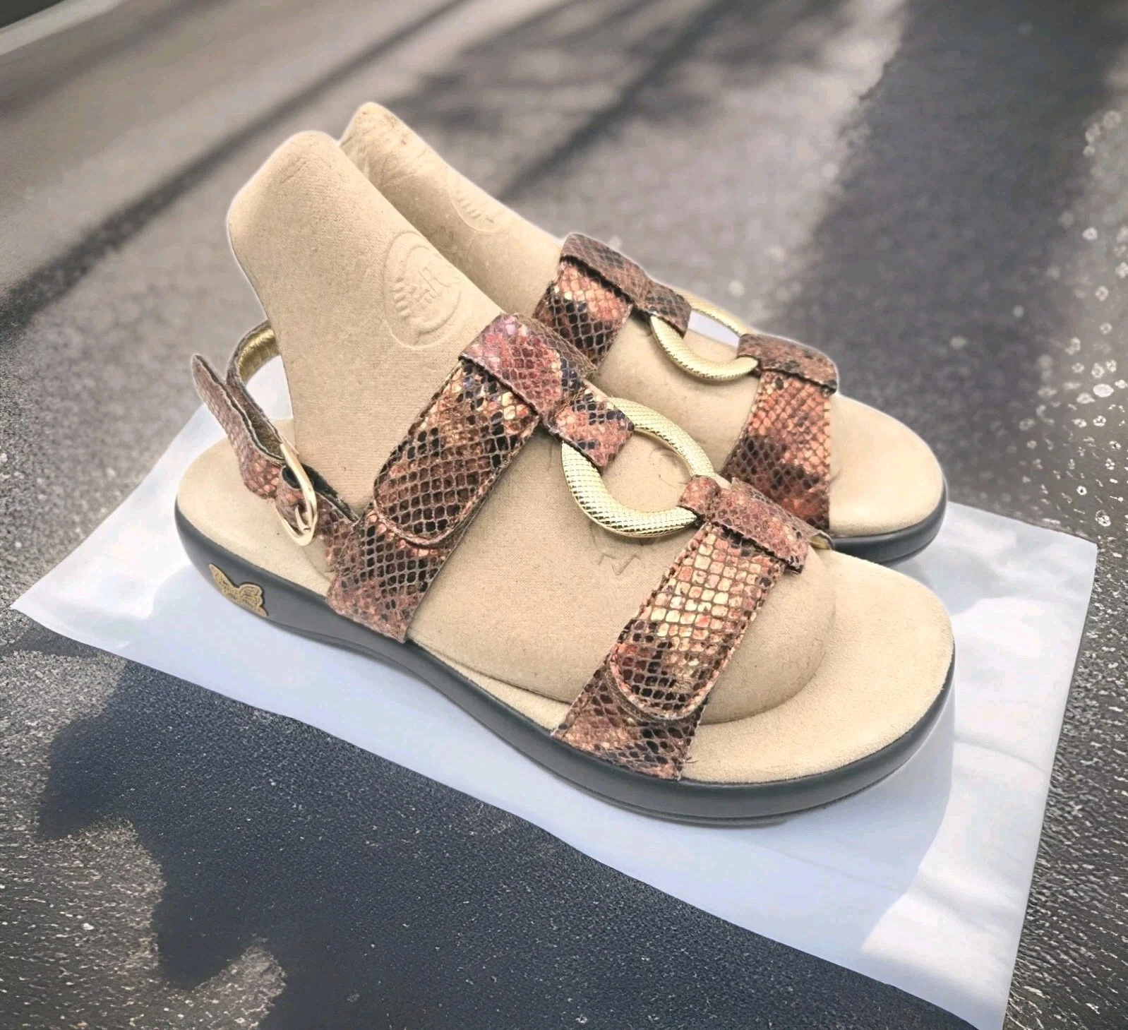 PUMA Sandali ALEGRIA "JUL 742 JULIE" bronzo serpente pelle anello oro slingbacks 37