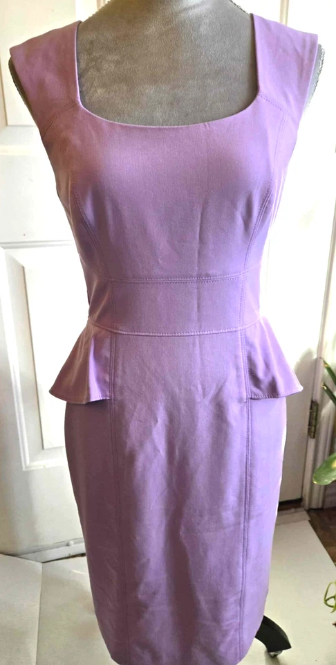 WHITE HOUSE BLACK MARKET Dress Women SZ 2 Lavender Peplum Sleeveless Sheath A750 - Image 3 of 4
