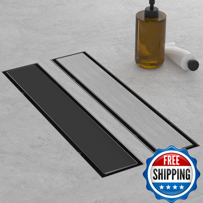 Linear Shower Drain, 18 Inch Matte Black 304 Stainless Steel Shower Drain with T