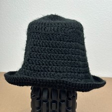 Vintage Handmade Crochet Bucket Hat Black Chu...
