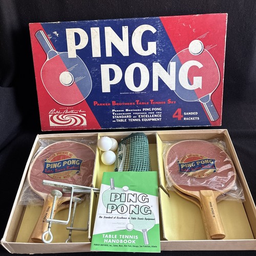 Vintage 1959 Parker Brothers PING-PONG Table Tennis Set COMPLETE Original Box A+
