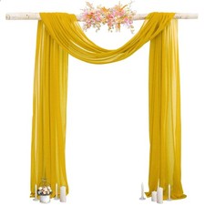 2 Panel Gold Wedding Arch Draping Chiffon Fabric Sheer Backdrop Curtain 20FT