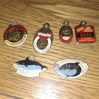 6 X ENAMEL BADGE(AUSTRALIA RUGBY LEAGUE CLUB MEMBER)CRONULLA/ST GEORGE 1970/80S
