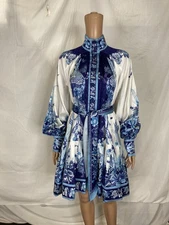 Zimmerman Womens Glassy Placement Floral Mini Dress Size 10 Silk Blue, White