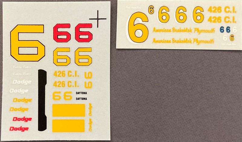 HO Slot Car DECALS NASCAR #6 Cotton Owens for AFX Dodge Charger Daytona/Plymouth