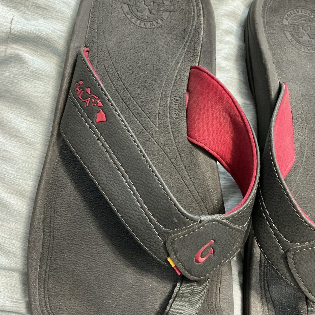 Olukai Kipi Leather Slide Sandals Men Charcoal Red Sz 15 View 3