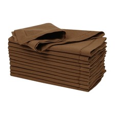 Brown Cloth Dinner Napkin Set of 12-18x18 Inch, Premium Cotton Linen Flax Hem...
