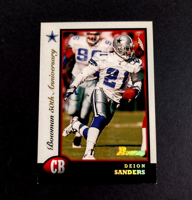 1998 Bowman Deion Sanders # 25/50 (50TH Anniversary) SSP #109 (poor Condition)