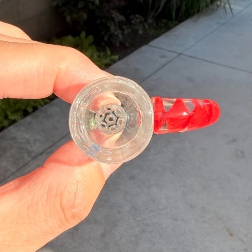 1 Pair of Premium 14mm Red Horn Bowl Holder Thick Glass Made Built-in Screen - Picture 5 of 8