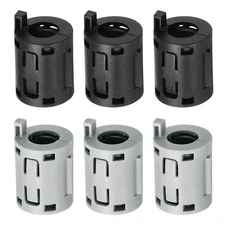 6 Pcs Ferrite Filter Ring Core Cable Clip ID 7mm with Ears, Black/Gray