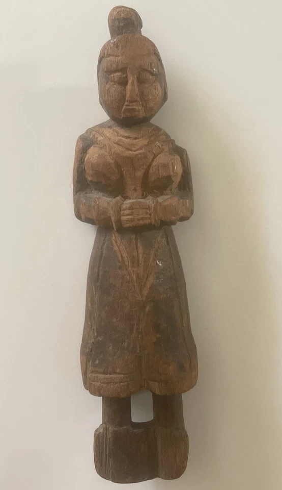 "Antiguas lámparas talladas en madera de 9"" para mujer de la India que lleva maceta Buda monje Bill Meyer" Foto 2 de 4