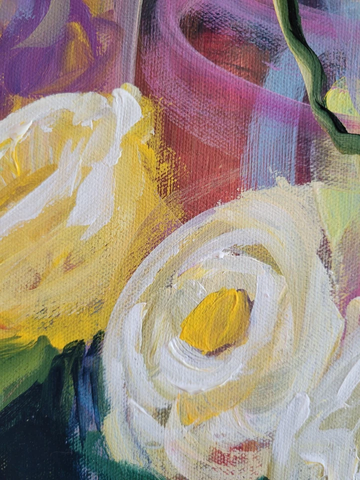 Pintura Artística Abstracta MONA VIVAR Original 24x20 Coloridas Flores Expresionismo Foto 2 de 4